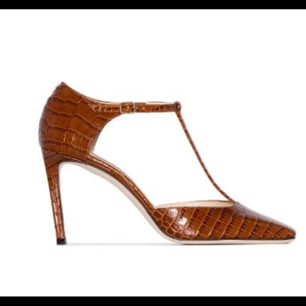 Jimmy Choo Lexica Crocodile T-Strap leather square toed d’Orsay pumps; size 40